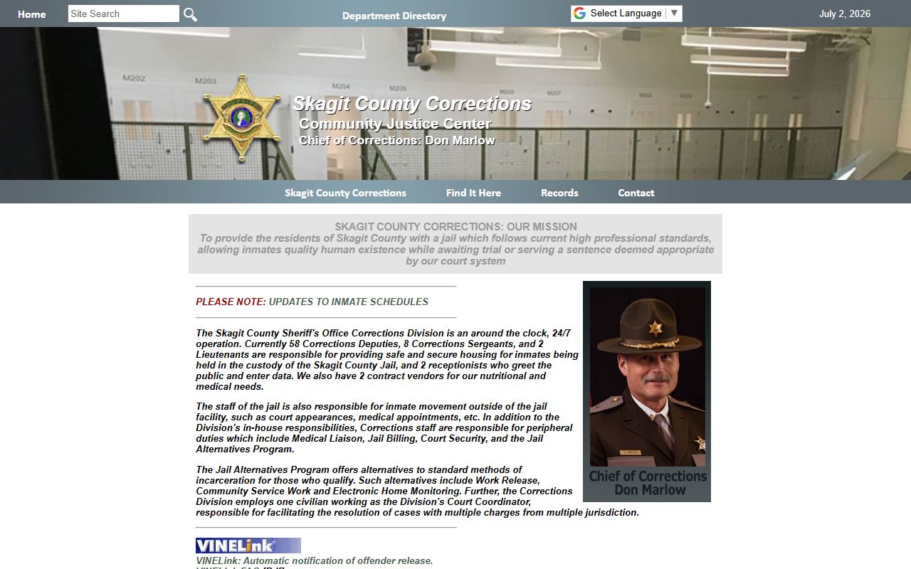 Skagit County Corrections page for the Community Justice Center