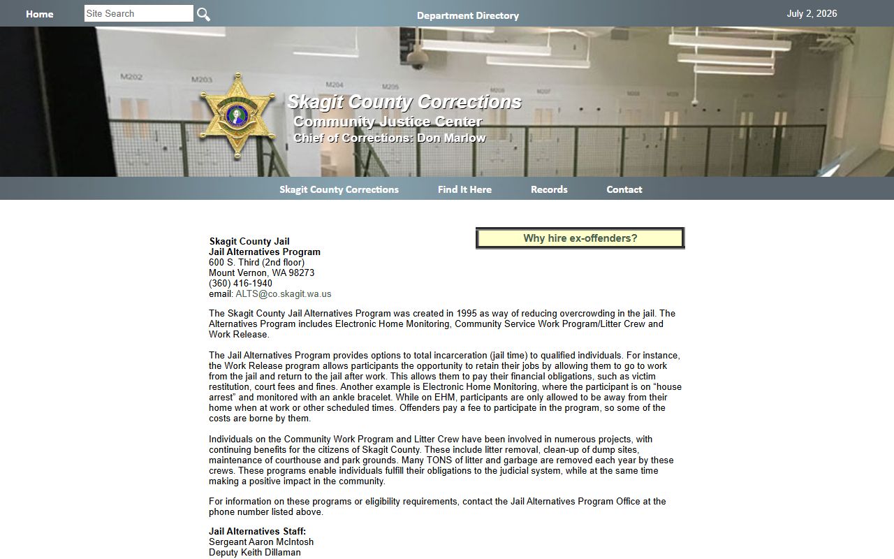 Skagit County Jail Alternatives Program official overview and contact information